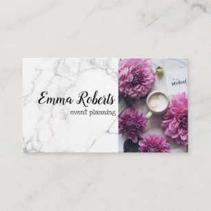 Sweet Pink Waterverf Peonies Floral Monogram Visitekaartje