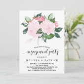 Sweet Pink Waterverf Rozen Engagement Party Kaart (Staand voorkant)