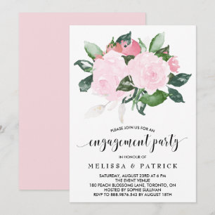 Sweet Pink Waterverf Rozen Engagement Party Kaart