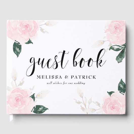 Sweet Pink Waterverf Rozen Weddenschap Gastenboek (Voorkant)
