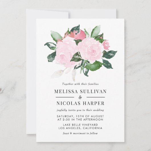 Sweet Pink Waterverf Rozen Weddenschap Kaart (Voorkant)