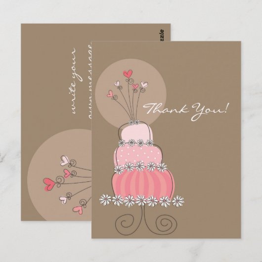 Sweet Pink Wedding Cake Bedankt Briefkaart (Voorkant / Achterkant)