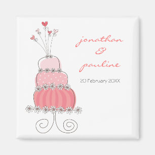 Sweet Pink Wedding Cake Whimsical Save the Date Magneet