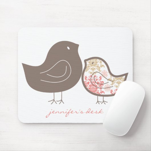 Sweet Pink Whimsical Cute Damask Chicks Mousepad Muismat (Met muis)