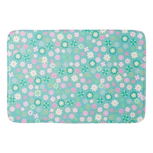 Sweet Pink White Blauwgroen Ditsy Floral Pattern Badmat (Voorkant)