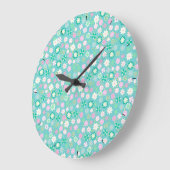 Sweet Pink White Blauwgroen Ditsy Floral Pattern Grote Klok (Hoek)
