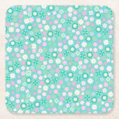 Sweet Pink White Blauwgroen Ditsy Floral Pattern Kartonnen Onderzetters (Voorkant)
