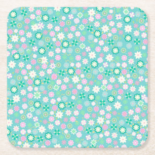 Sweet Pink White Blauwgroen Ditsy Floral Pattern Kartonnen Onderzetters