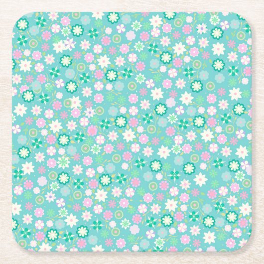 Sweet Pink White Blauwgroen Ditsy Floral Pattern Kartonnen Onderzetters (Voorkant)