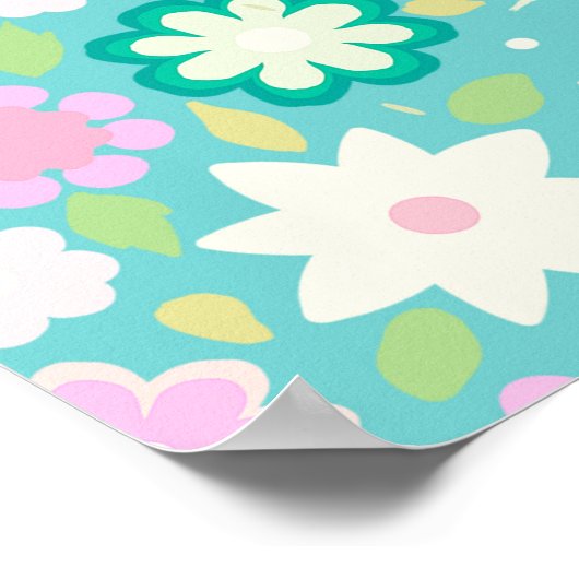 Sweet Pink White Blauwgroen Ditsy Floral Pattern Poster (Hoek)