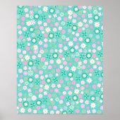 Sweet Pink White Blauwgroen Ditsy Floral Pattern Poster (Voorkant)