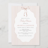 Sweet Pinstriped Beige Bow Baby Shower Kaart (Voorkant)