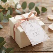 Sweet Pinstriped Beige Bow Baby Shower Thank You