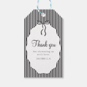 Sweet Pinstriped Black Bow Baby Shower Thank you Cadeaulabel (Voorkant)