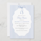 Sweet Pinstriped Blue Bow Baby Shower Kaart (Voorkant)