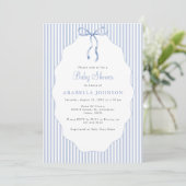 Sweet Pinstriped Blue Bow Baby Shower Kaart (Staand voorkant)