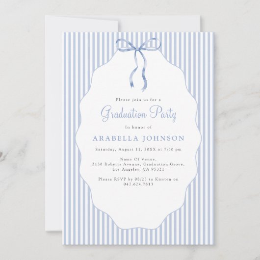 Sweet Pinstriped Blue Bow Graduation Kaart (Voorkant)