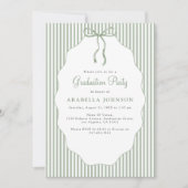 Sweet Pinstriped Green Bow Graduation Kaart (Voorkant)