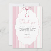 Sweet Pinstriped Pink Bow Baby Shower Bedankkaart (Voorkant)