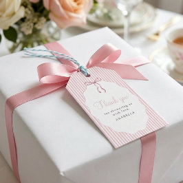 Sweet Pinstriped Pink Bow Baby Shower Thank You Cadeaulabel