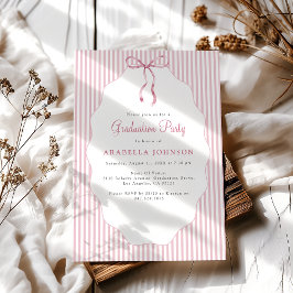 Sweet Pinstriped Pink Bow Graduation Kaart