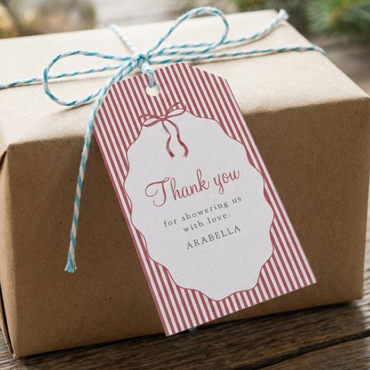 Sweet Pinstriped Red Bow Baby Shower Thank You Cadeaulabel