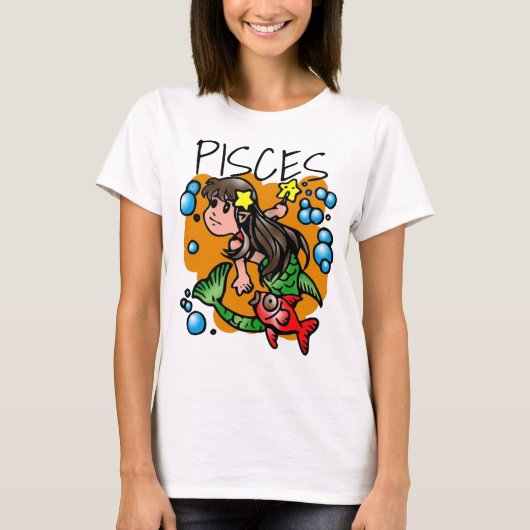 Sweet Pisces Mermaid met Fish Cartoon T-shirt (Voorkant)