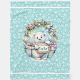Sweet Polar Bear Personalize Name Christmas Baby Fleece Deken
