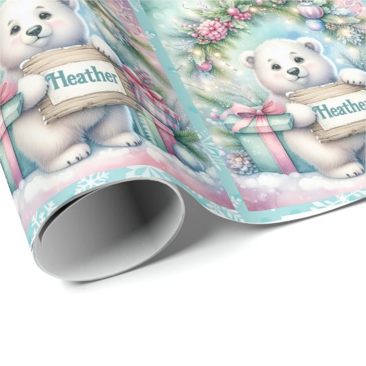 Sweet Polar Beer Personaliseer Naam Christmas Roll Cadeaupapier (Rol Hoek)