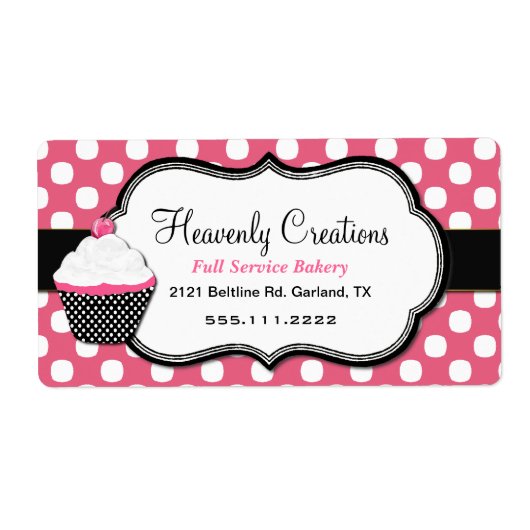 Sweet Polka Dot en Cupcake Bakkerij Label (Voorkant)