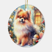 Sweet Pomeranian Dog Waterverf Christmas Keramisch Ornament (Links)