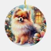 Sweet Pomeranian Dog Waterverf Christmas Keramisch Ornament (Achterkant)