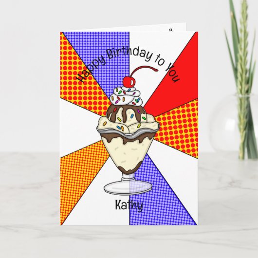 Sweet Pop Art Birthday Card Ice Cream Sundae Kaart (Voorkant)