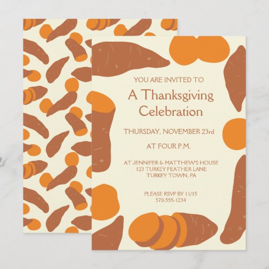 Sweet Potatoes Illustrations Thanksgiving Party Kaart (Voorkant / Achterkant)