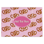 Sweet Pretzel Patroon & eigen naam of groet roze Groot Cadeauzakje (Voorkant)