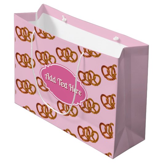 Sweet Pretzel Patroon & eigen naam of groet roze Groot Cadeauzakje (Voorkant Gekanteld)
