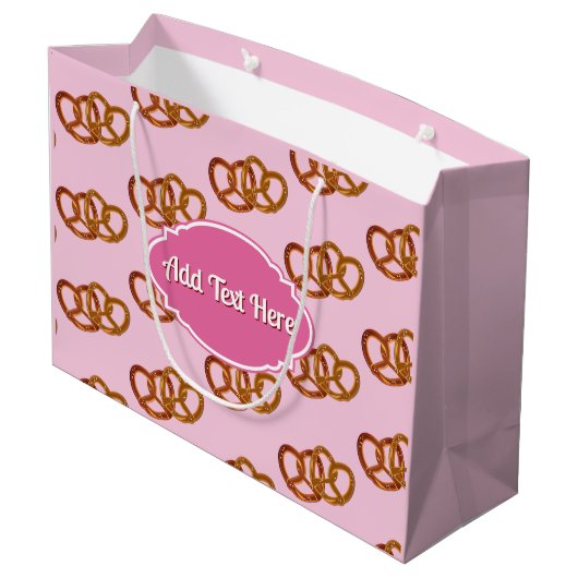Sweet Pretzel Patroon & eigen naam of groet roze Groot Cadeauzakje (Achterkant Gekanteld)