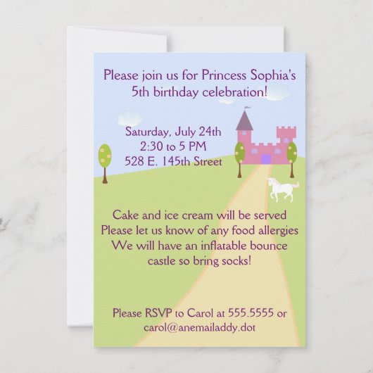 Sweet Princess Birthday Uitnodiging (Achterkant)