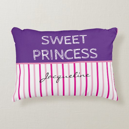 Sweet Princess Paarse Roze Witte Strepen Naam Accent Kussen (Voorkant)