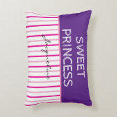 Sweet Princess Paarse Roze Witte Strepen Naam Accent Kussen (Voorkant(Verticaal))