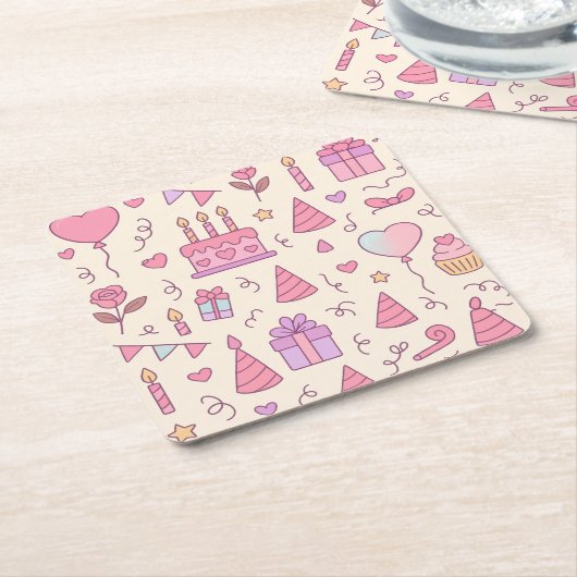 Sweet Princess Party Celebration Pattern Kartonnen Onderzetters (Schuin)