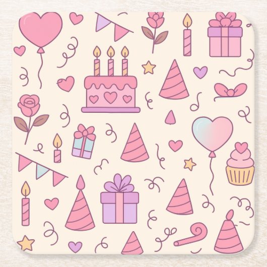 Sweet Princess Party Celebration Pattern Kartonnen Onderzetters (Voorkant)