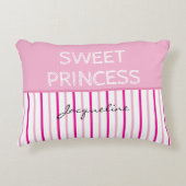 Sweet Princess Pink White Stripes Naam Accent Kussen (Voorkant)