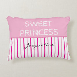 Sweet Princess Pink White Stripes Naam Accent Kussen