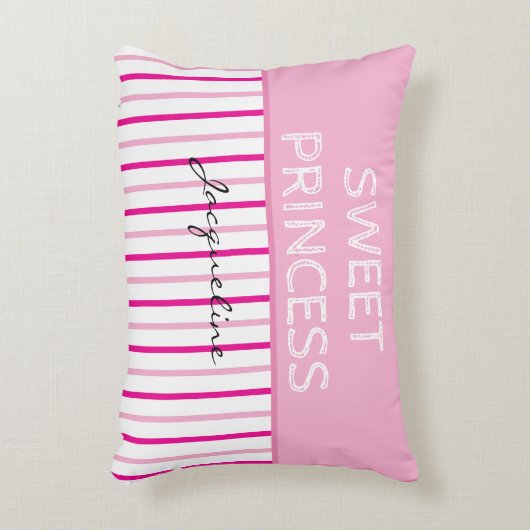 Sweet Princess Pink White Stripes Naam Accent Kussen (Voorkant(Verticaal))