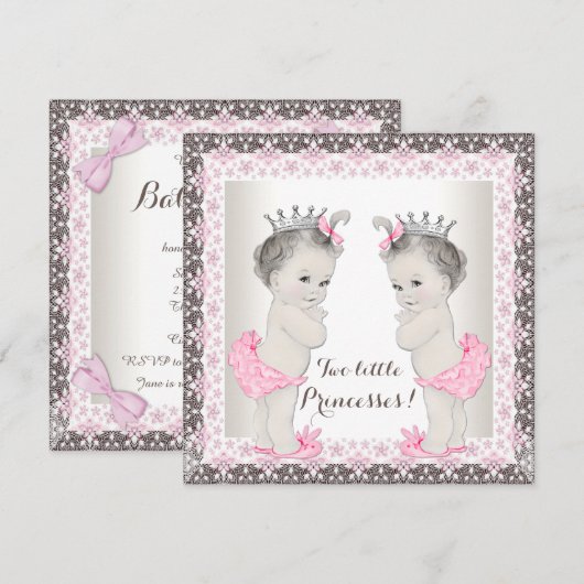 Sweet Princess Twin Roze en bruin Baby shower Kaart (Voorkant / Achterkant)