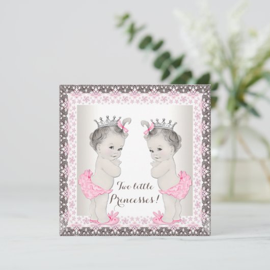 Sweet Princess Twin Roze en bruin Baby shower Kaart (Staand voorkant)