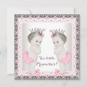 Sweet Princess Twin Roze en bruin Baby shower Kaart (Voorkant)