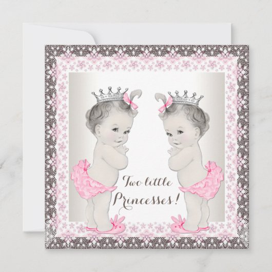 Sweet Princess Twin Roze en bruin Baby shower Kaart (Voorkant)