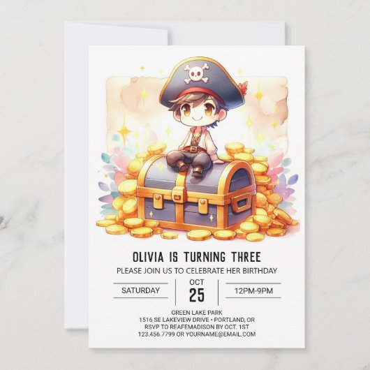 Sweet Printable Pirate Birthday Kaart (Voorkant)